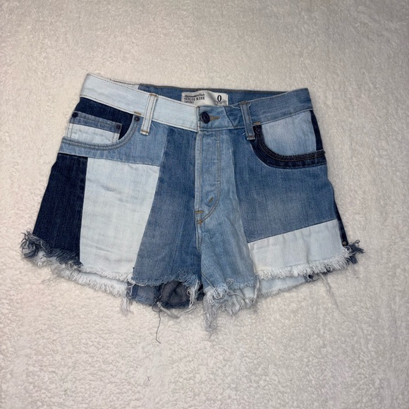 Abercrombie & Fitch Pants - Abercrombie & Fitch Multi-Blue patchwork high rise Jean boho chic Shorts Size 0